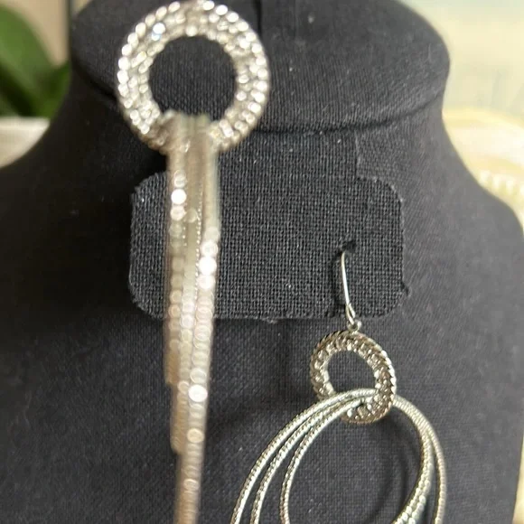 Silver Tone Triple Hoop Earrings - Picture 3 of 6